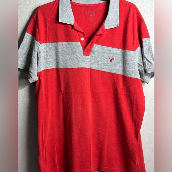 American Eagle Men Red/Gray Polo‎ Shirt Size Large Core Flex - Picture 3 of 9